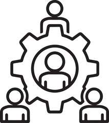Social network and business people icons with gears symbolize the intricate technology and teamwork of modern industrial mechanisms