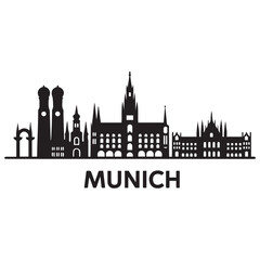 Fototapeta premium Vector Munich skyline. Travel Munich famous landmarks. Business and tourism concept for presentation, banner, web site. Vector black silhouette. with white background