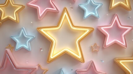 Fototapeta premium Pastel Neon Stars 3D Rendering