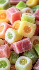 Colorful Cubes of Sugary Delight Close-Up of Assorted Jelly Sweets