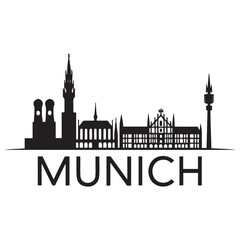Obraz premium Vector Munich skyline. Travel Munich famous landmarks. Business and tourism concept for presentation, banner, web site. Vector black silhouette. with white background