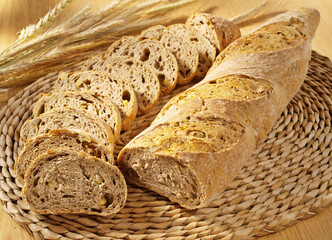Whole wheat bread,  organic ingredients, healthy, placed on the dining table.