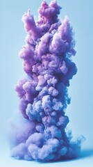 Abstract Purple and Blue Ink Cloud Explosion on Light Blue Background