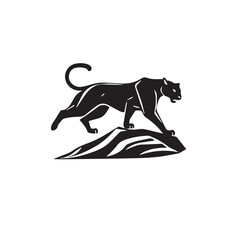 Fototapeta premium Vector art of a sleek black panther poised atop a rocky outcrop, isolated on white background