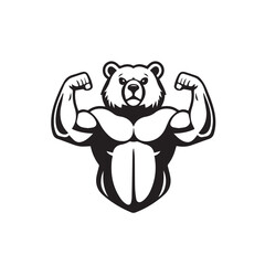Vector art of a muscular bear flexing its biceps, isolated on white background