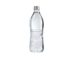 Naklejka premium Clear Glass Water Bottle with Silver Cap Isolated on White
