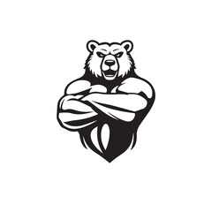 Vector art of a muscular bear with crossed arms, isolated on white background