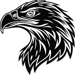 Obraz premium high quality, detailed, sharp, highly detailed illustration of a bald eagle head, detailed feathers, piercing eyes, strong beak, precise details, dark, bold lines, black and white 