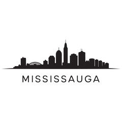 Naklejka premium Mississauga skyline horizontal banner. Mississauga, Ontario. Vector template for your design. Vector black silhouette. with white background