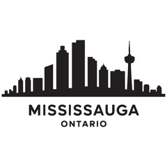 Fototapeta premium Mississauga skyline horizontal banner. Mississauga, Ontario. Vector template for your design. Vector black silhouette. with white background