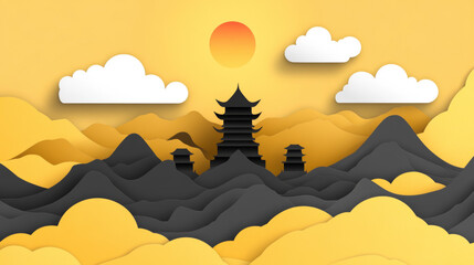 Ancient tower in the mountains at sunset