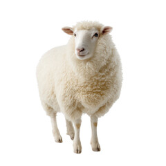 Fluffy White Sheep Standing Isolated on White Background