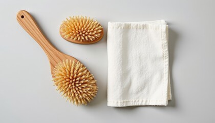 natural loofah, brush, and cotton cloth flat lay