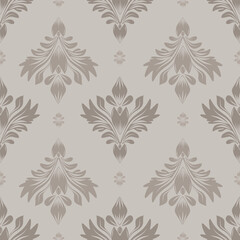 Damask seamless pattern with gray leaves, vintage design, vector illustration elegant for textile, wall paper, bedding, curtains, cushion cover, rug, upholstery fabric, scarf, fashion, decoration