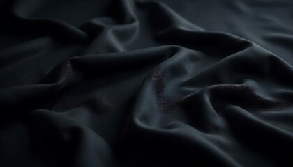 Obraz premium Dramatic Black Wrinkled Fabric Texture with Strong Directional LightingHigh-Contrast Black Cloth Texture – Wrinkled Surface with Artistic Light PlayMoody Black Textile Background with Folds and De