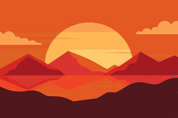 Sunset mountain landscape minimalist illustration