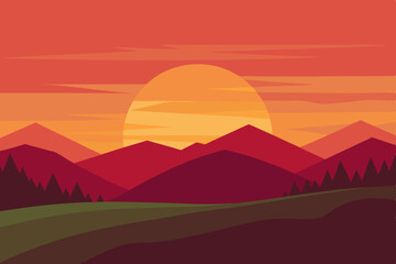 Obraz premium Sunset mountain landscape minimalist illustration