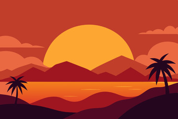 Sunset mountain landscape minimalist illustration