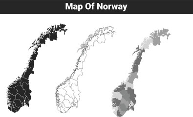 High-quality Norway map set in three unique styles – perfect for educational, editorial, and design use. Detailed geographic outline, ideal for print, web, and creative projects. Print