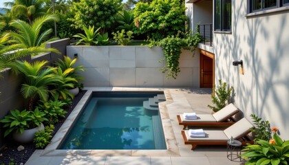 top view of spa elements with greenery