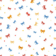 Colorful watercolor bows pattern on white background  