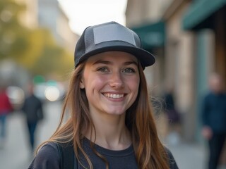 Smiling Woman Wearing Baseball Cap Outdoors