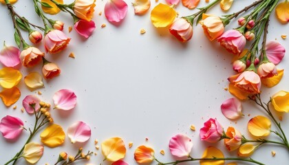 spring flatlay with petals and twine