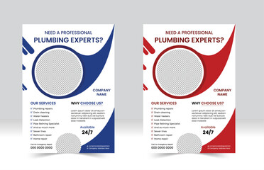 Professional plumbing services Flyer or poster design, Plumbing house service flyer template design,  A4 size flyer design. Corporate clean and modern plumbing flyer design
