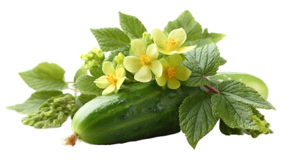 [Transparent Background PNG]Fresh Cucumber with Flowers and Leaves