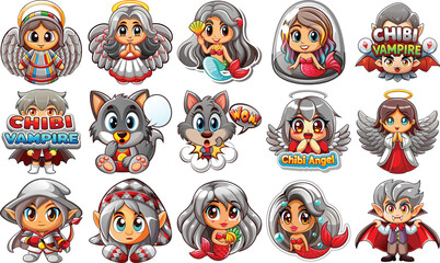 Assortment of Chibi Fantasy and Holiday Character Icon