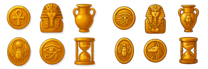 Unique collection of ancient Egyptian symbols displayed on a white background for educational purposes