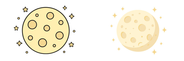 Different artistic representations of the moon with stars and glowing effects in a whimsical design