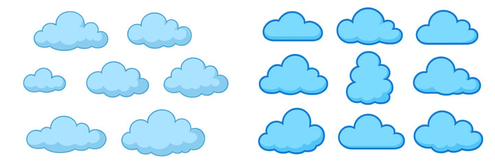 Various blue clouds showing different shapes and sizes against a simple background during daylight hours