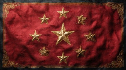 Red And Gold Chinese Flag Detailed Texture