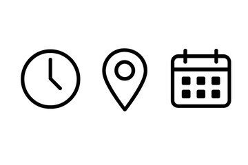 Clock, location pin, and calendar icons representing time management and organization tasks for daily planning