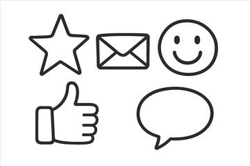 Various simple line icons representing communication, positivity, and engagement in a digital context
