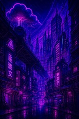 Obraz premium retro cyberpunk neon night cityscape futuristic nostalgia