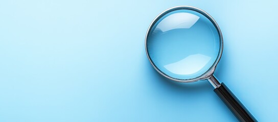 Magnifying glass on light-blue surface