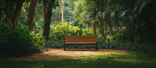 Tranquil park bench bathed in dappled sunlight