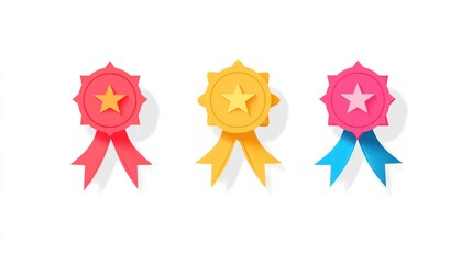 Three colorful award ribbons