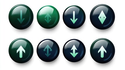 Set of glossy round buttons with up and down arrows