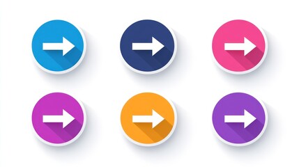 Set of colorful round right-facing arrows
