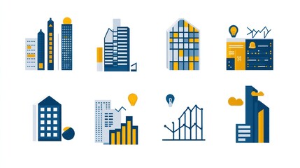 Modern city building icons