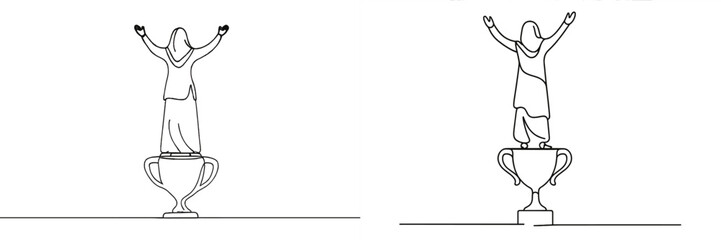 Celebration of achievement with a joyful figure atop a trophy illustrating success and victory