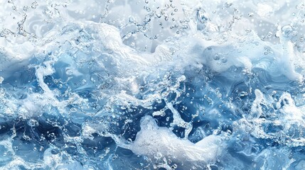 Fototapeta premium Watery splash, airy bubbles, dynamic motion, light blue