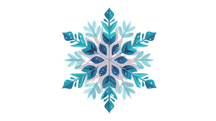 A stylized illustration of a snowflake. The snowflake is depicted in shades of blue, teal, and white, with a layered, almost three-dimensional effect.  The design is symmetrical and highly detailed