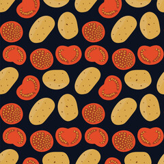 vector tomato and potato pattern design, seamless pattern of vegetable
