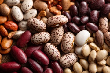 Obraz premium Beans Mindful Immune. A vibrant collection of various beans showcasing diverse colors and textures, perfect for culinary inspiration and healthy eating.