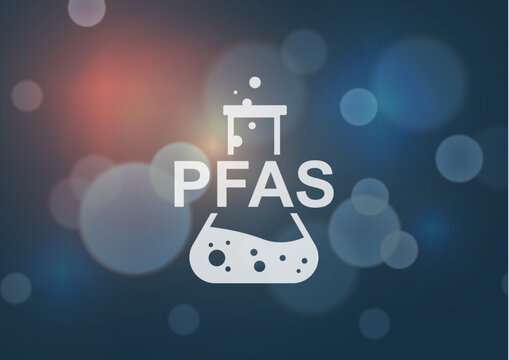 PFAS Laboratory Flask Scientific Icon Template. Professional PFAS business presentation. Perfluoroalkyl and Polyfluoroalkyl Substances. PFAS, PFOS and PFOA dangerous substances. Vector illustration