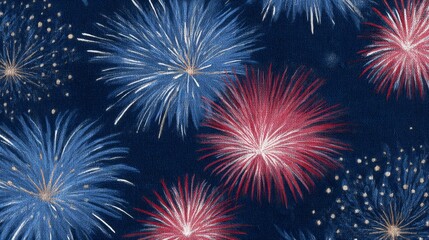 Fototapeta premium Red Blue Gold Fireworks Night Celebration